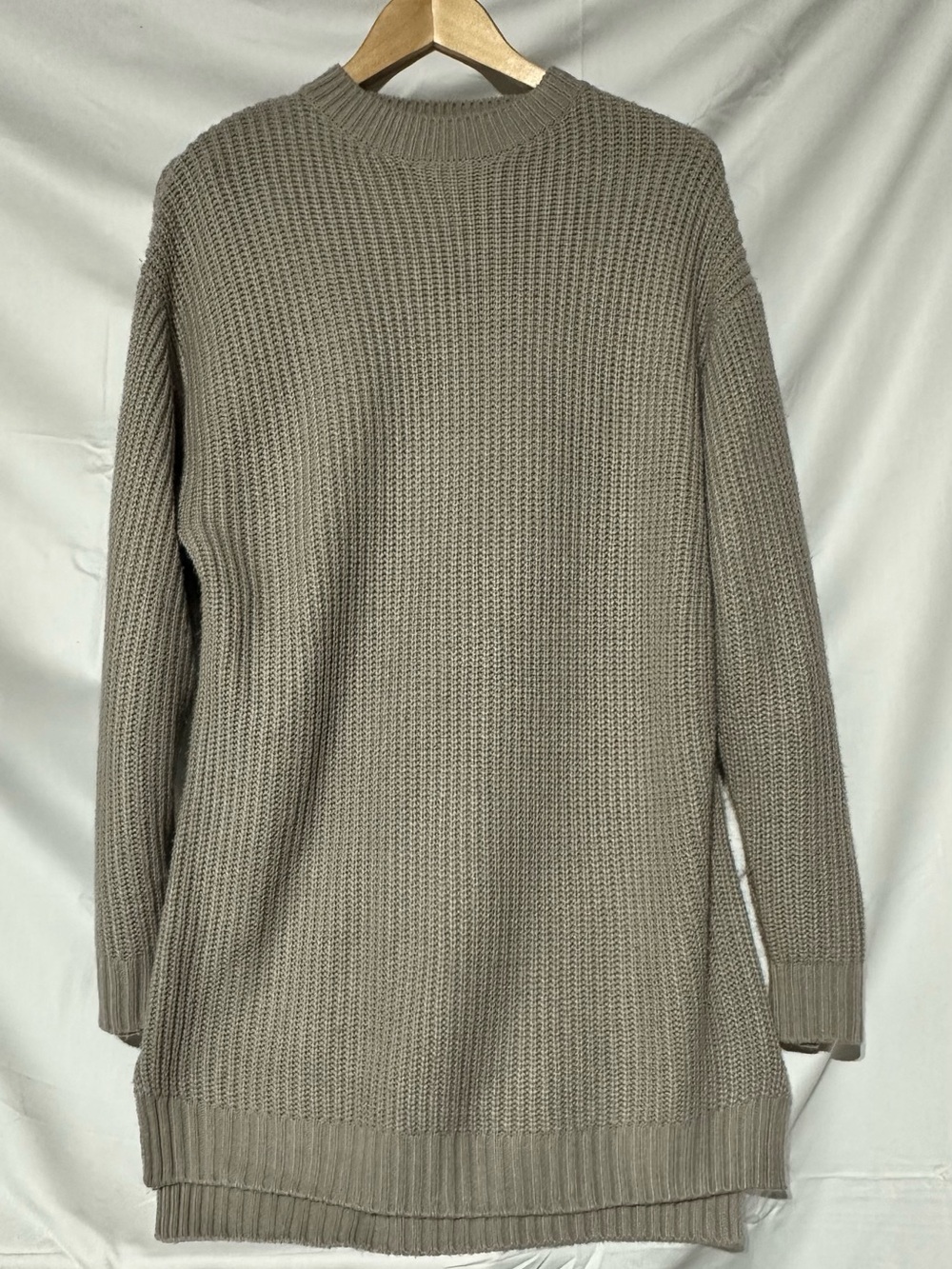 Tobi Taupe Crew Neck Long Knit Sweater dress fall winter layering